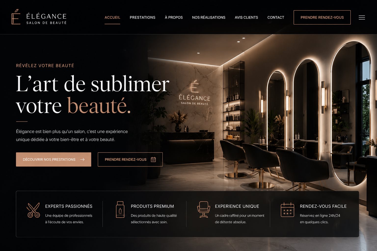 Exemple illustratif de style de site pour un salon de beauté