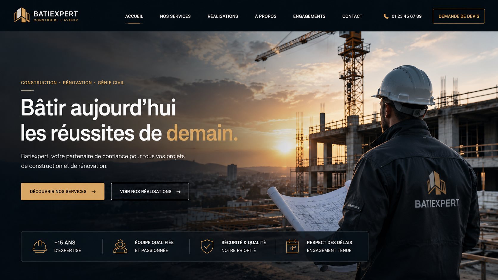 Exemple illustratif de style de site pour une entreprise de BTP